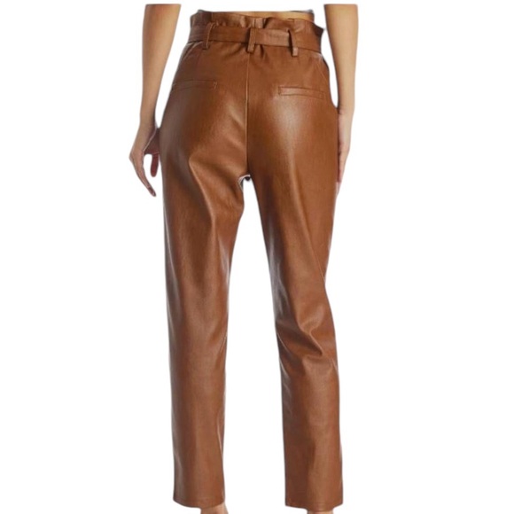 Lucy Paris Faux Leather Paperbag High Waist Ankle Pants Cognac NEW Small - Picture 4 of 7